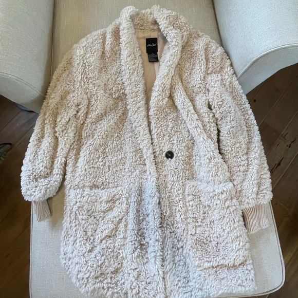 Me Jane Fluffy Teddy Bear Coat Furry Cozy Sherpa Size Small - Picture 7 of 10